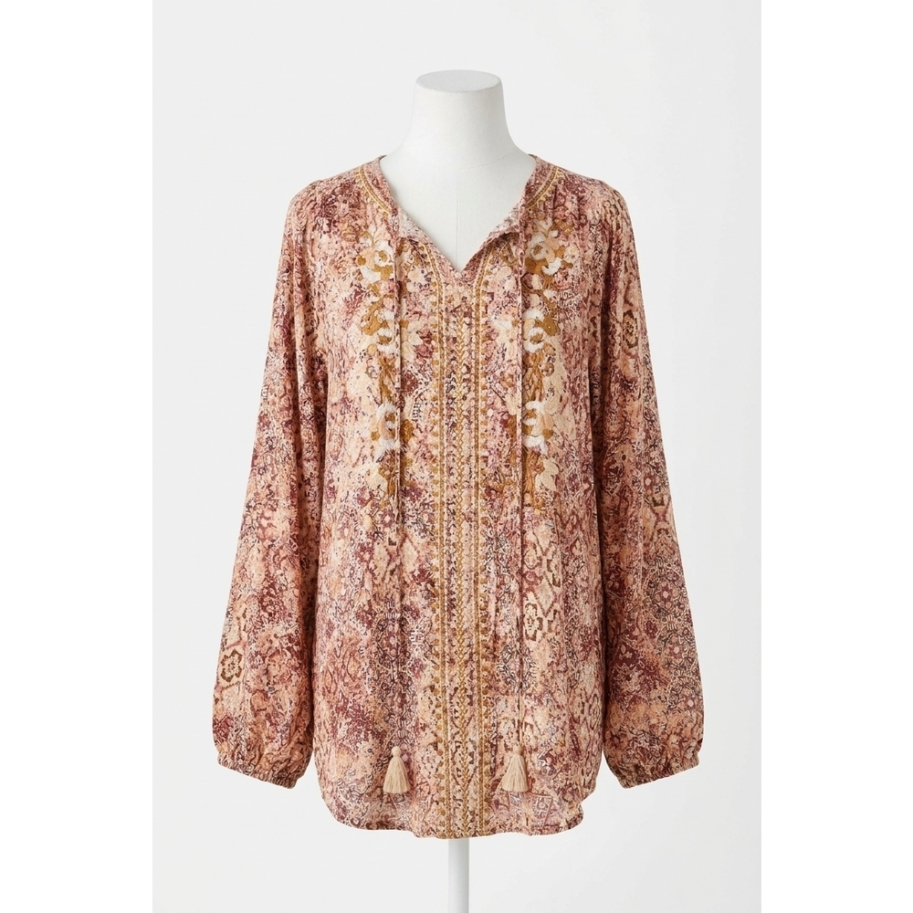 NEW ANDREE BY UNIT embroidered peasant top in magenta & rust